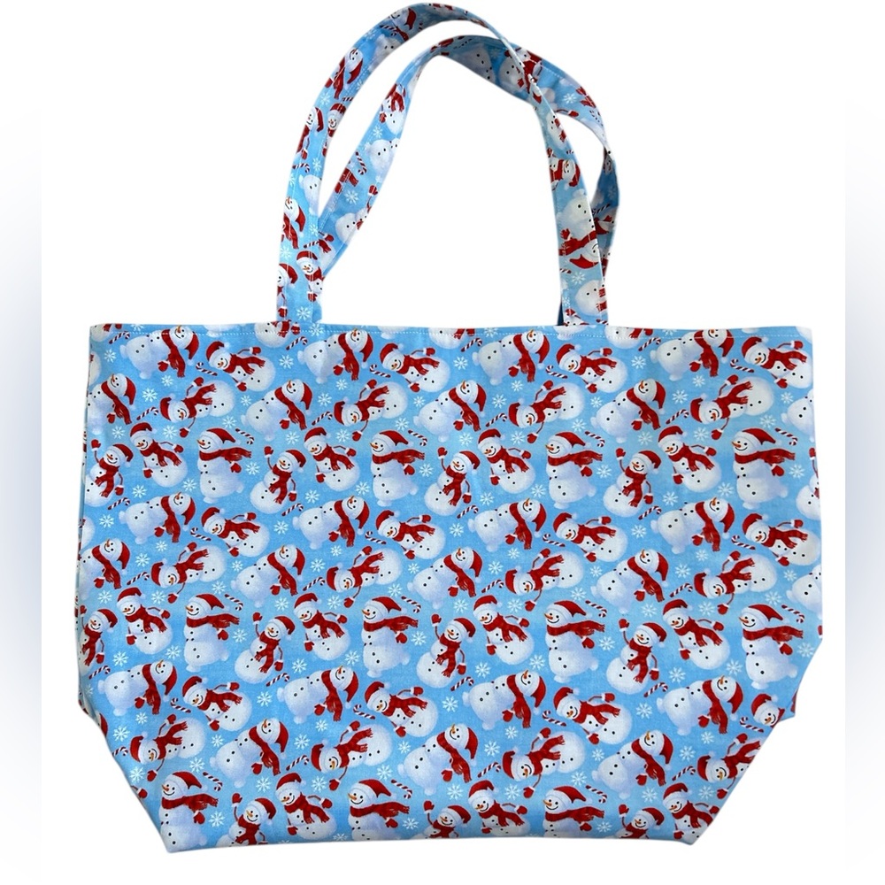 Hand Crafted Snowman Tote Bag Fabric All Purpose Carry All Shoulder Purse - Picture 6 of 9